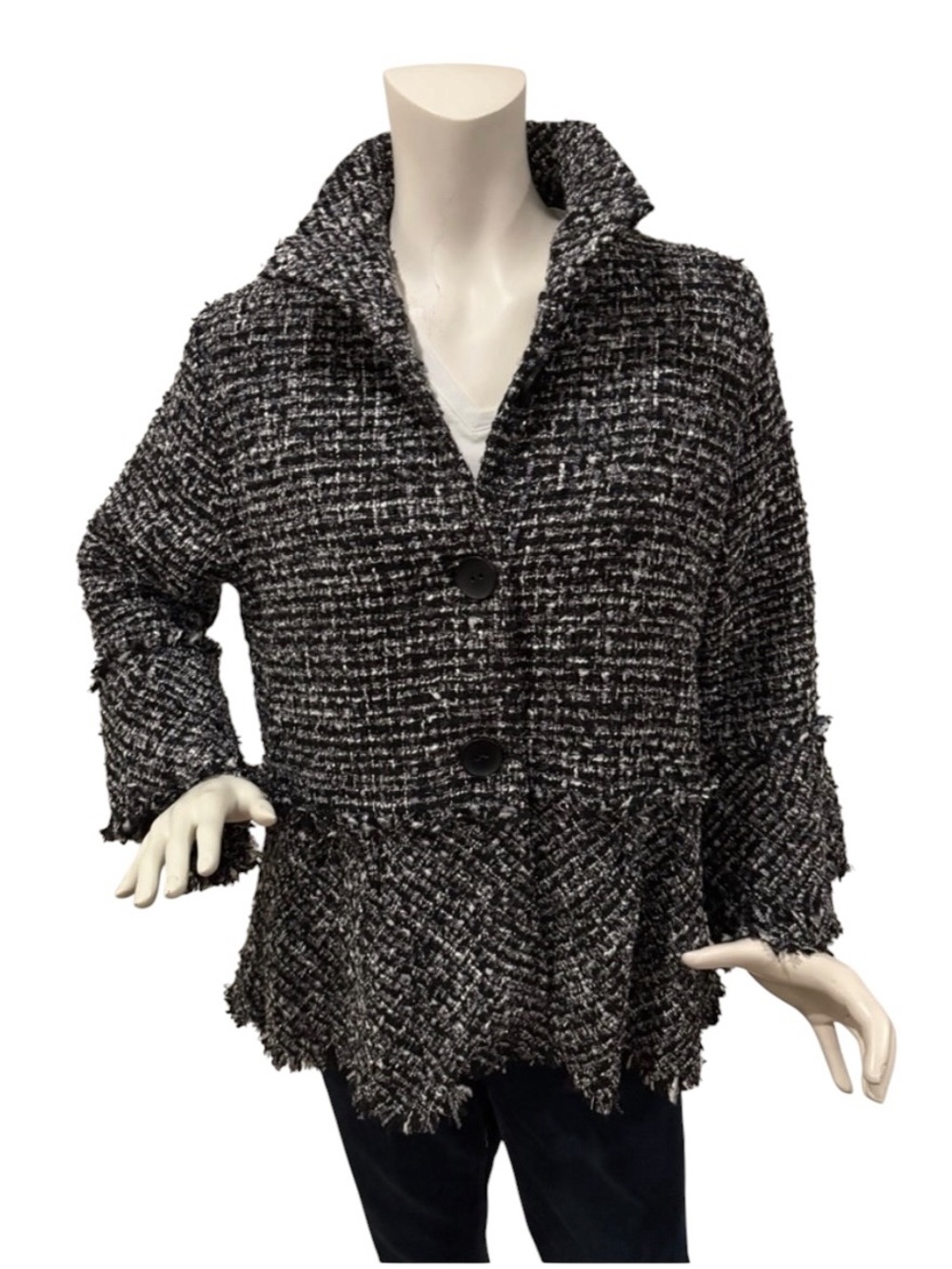Damee Sparkly Black and Silver Women’s Tweed Jacket with Bell Sleeves, L